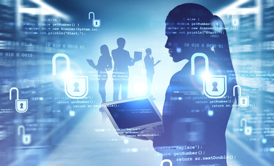 Poster - Engineers in data center, online security