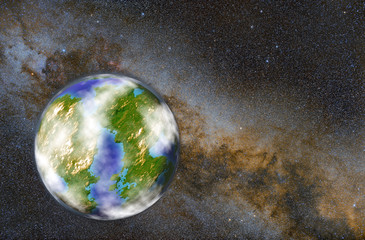 Wall Mural - planet earth in space on the background of the milky way. space landscape on earth day theme.