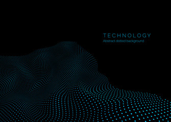Poster - Technology background in blue colors. Warp surface of matter. Abstract digital landscape with flowing particles. Vector illustration