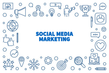 Poster - Social Media Marketing vector minimal concept outline illustration or horizontal frame