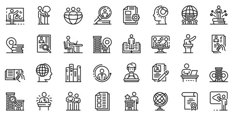Poster - Internship icons set. Outline set of internship vector icons for web design isolated on white background