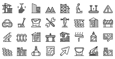 Poster - Building reconstruction icons set. Outline set of building reconstruction vector icons for web design isolated on white background