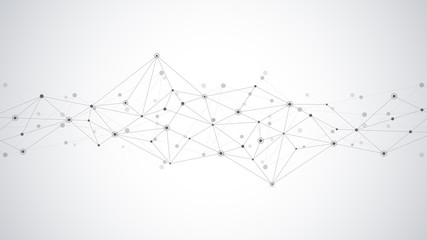 Poster - Abstract plexus background with connecting dots and lines. Global network connection, digital technology and communication concept.