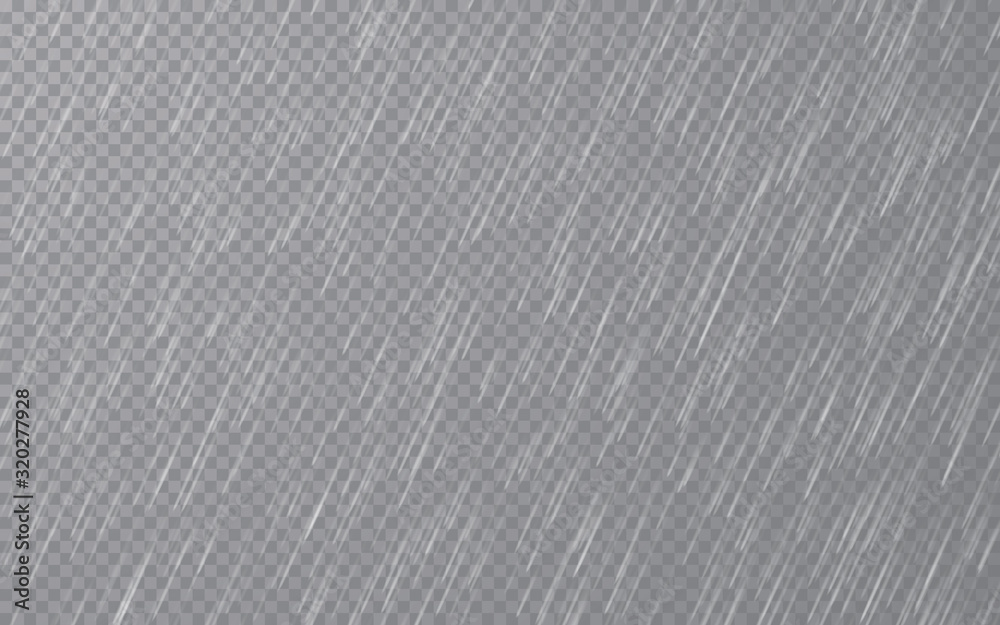 Rain drops on transparent background. Falling water drops. Nature rainfall. Vector illustration - obrazy, fototapety, plakaty 