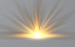 Sunrise. Sunlight special lens flash light effect on transparent background. Effect of blurring light. Vector Illustration