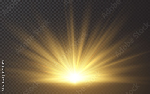 Fototapeta Sunlight special lens flash light effect on transparent background. Effect of blurring light. Vector Illustration