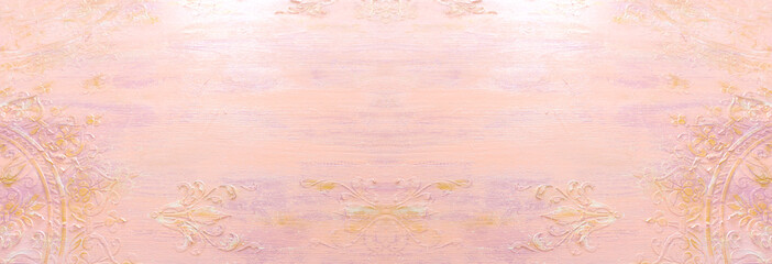 background of pink and gold wooden vintage wall with floral emboss details