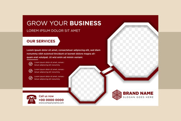 Wall Mural - Horizontal vector background template for page covers, flyers, leaflets and advertising billboards - A4 proportion. red color design template. octagon space for photo. 