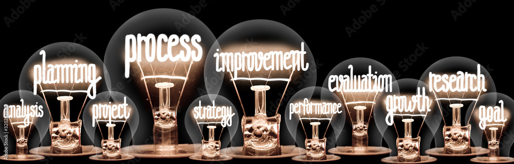 Light Bulbs with Process Improvement Concept - obrazy, fototapety, plakaty 