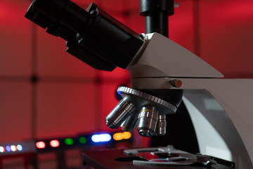 Poster - professional microscope in biological laboratory