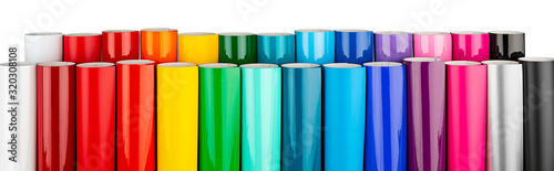 Fotomural Row of various rainbow colored vinyl car wrapping or plotter cutting sticker pla