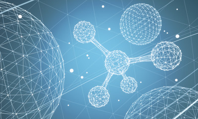Wall Mural - science background with molecule or atom, abstract structure for science or medical background, 3d i