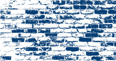 Ancient brick grunge wall texture in classic blue color. Vector illustration.