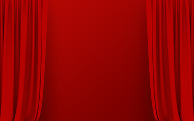 Wall Mural - Background with 3D illustration luxury red silk velvet curtains.