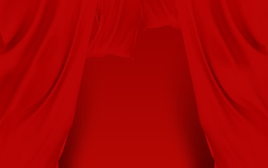 Wall Mural - Background with 3D illustration luxury red silk velvet curtains.