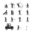 People playing golf icon set. Stick figure icon set. Vector.