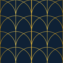 Blue And Gold Arch Art Deco Inspired Seamless Pattern Print Background