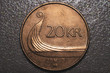 Norweska metalowa moneta o nominale dwadzieścia koron norweskich