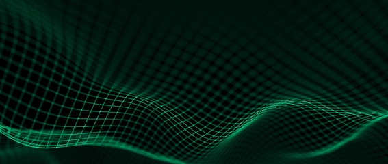 Fototapete - Network connection structure. Futuristic abstract mesh. Wave with the connection of points and lines. Big data.