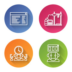 Poster - Set line Software, web developer programming code, 3D printer, Robot and digital time manager and Robot. Color circle button. Vector