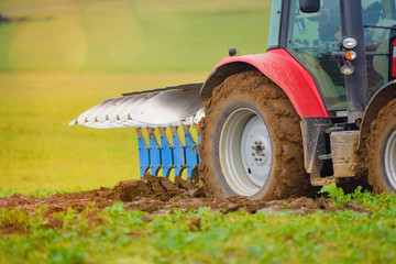 Wall Mural - farmer plowing his fields in early spring