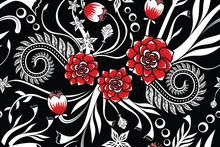 Seamless Pattern With Floral Vector Illustration, Indonesian Batik Motif