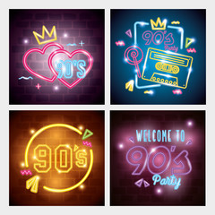 Sticker - set of labels retro style neon light vector illustration design