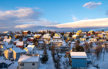 Wall Mural - city of Tromso . The first rays of the sun after the polar night