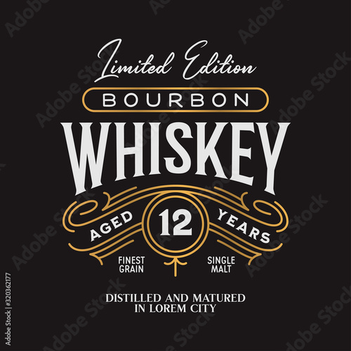 Photo Whiskey Bourbon label logo emblem. Vintage vector illustration.