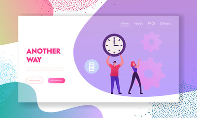 Poster - Time is Money, Loan Refinance and Return on Investment Website Landing Page. Businessman Holding Huge Clock. Business Woman Moving Cogwheels Mechanism Web Page Banner. Cartoon Flat Vector Illustration