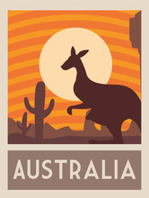 Poster With A Kangaroo, Postage, Stamp, Sticker, Banner, Australia