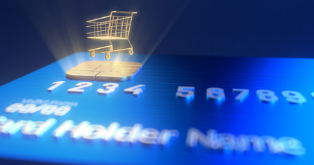 Wall Mural - Concept of e-commerce sales, online shopping, Annual discount, digital marketingr. All live in a futuristic atmosphere. 3D render.	