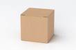 Blank cardboard cube gift box with closed hinged flap lid on white background. Clipping path around box mock up. 3d illustration