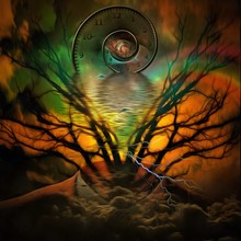 Complex Surreal Painting. Suit, Tree Branches, Spiral Of Time
