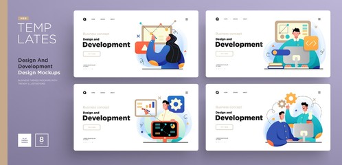 Website template designs. Web page layouts with modern business concepts illustrations. Creative, development and teamwork concepts