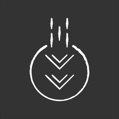 Poster - Moving down arrow in circle chalk white icon on black background. Mobile app page browsing indicator. Website pointer. Two arrowheads in round shape. Isolated vector chalkboard illustration