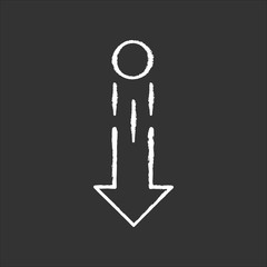 Poster - Down arrow and circle chalk white icon on black background. Vertical scrolling gesture for touch screen. Scrolldown indicator. Downloading process. Isolated vector chalkboard illustration