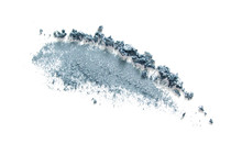 Eye Shadow Swatch Isolated On White. Blue Gray Eyeshadow Makeup Smear Smudge Stroke. Pale Muted Color Face Powder Product Texture