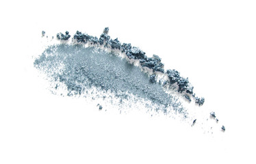 Wall Mural - Eye shadow swatch isolated on white. Blue gray eyeshadow makeup smear smudge stroke. Pale muted color face powder product texture