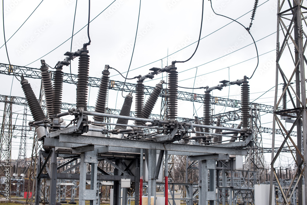 Substation Contactor Electrical substation equipment. Transformers, disconnectors. Power ...