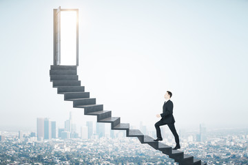 Canvas Print - Businessman walking on ladder