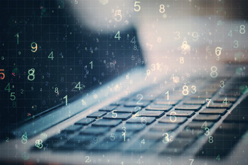 Leinwandbilder - Laptop with number on blurry desktop backround.
