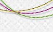 © whilerests - Mardi Gras beads isolated on transparent background in traditional colors purple, gold and green. Fat Tuesday decoration element. Vector illustration
