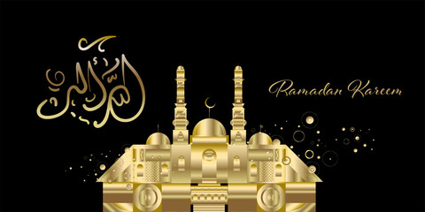 Wall Mural - ramadan kareem golden mosque illustration greeting card and banner