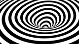 Fototapeta Do przedpokoju - Optical illusion tunnel. Abstract 3d black and white illusions. Horizontal lines stripes pattern or background with wavy distortion effect. Vector illustration.
