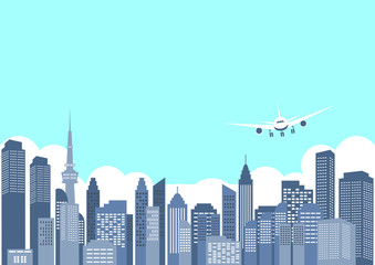 Canvas Print - 飛行機　都市　青空風景