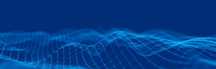 Wave 3d. Wave of particles. Abstract Blue Geometric Background. Big data visualization. Data technology abstract futuristic illustration. 3d rendering.