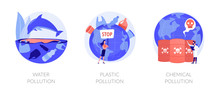 Marine Garbage, Indecomposable Trash. Biological Hazard. Toxic Industrial Waste. Water Pollution, Plastic Pollution, Chemical Pollution Metaphors. Vector Isolated Concept Metaphor Illustrations