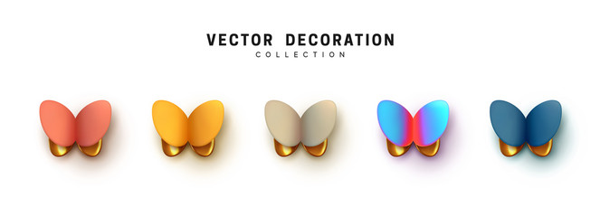 Poster - Abstract 3d butterfly. Vector Elegant Butterflies. Insects moth volume shape. Natural Design Elements. Multicolored Chameleon color