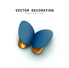 Poster - Abstract 3d butterfly. Vector Elegant Butterflies. Insects moth volume shape. Natural Design Elements. Dark Blue and golden color.
